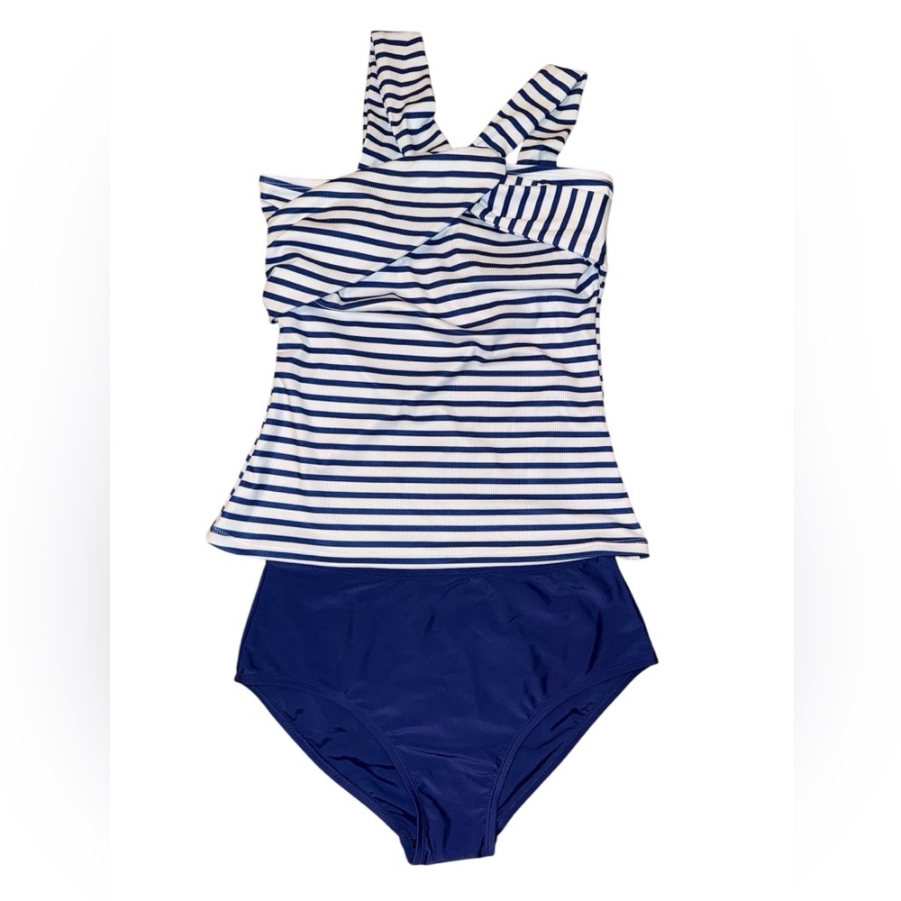 NWT Cupshe Blue and White Striped Two Piece Tankini Size‎ Small